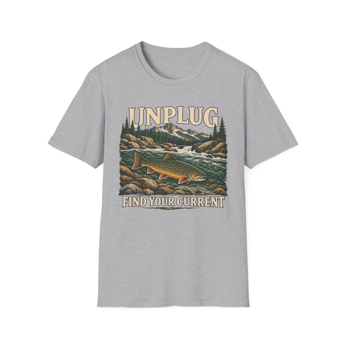 Unplug Find Your Current Trout T-shirt