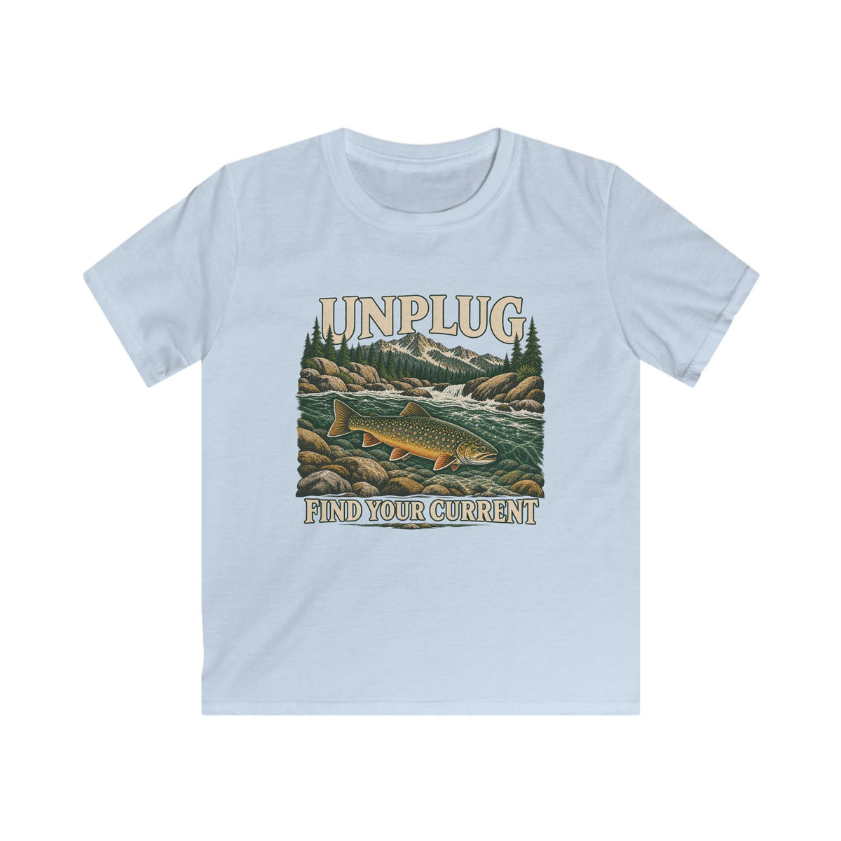 Kids Unplug Find Your Current Trout T-shirt