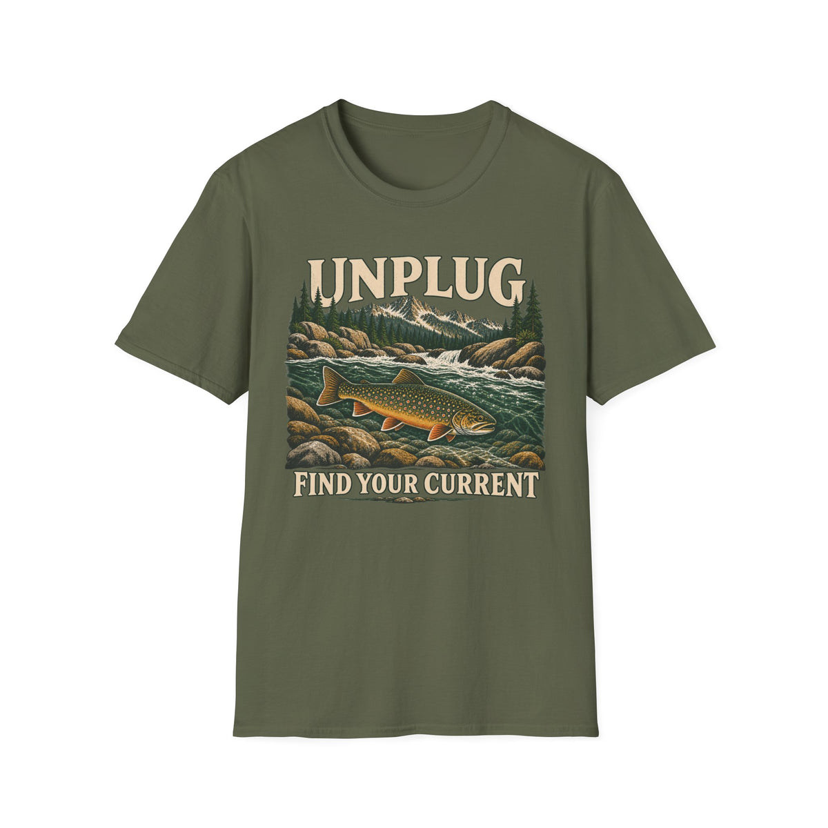 Unplug Find Your Current Trout T-shirt
