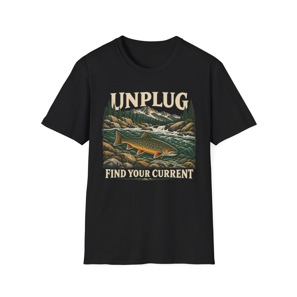 Unplug Find Your Current Trout T-shirt