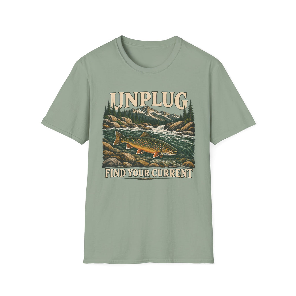 Unplug Find Your Current Trout T-shirt